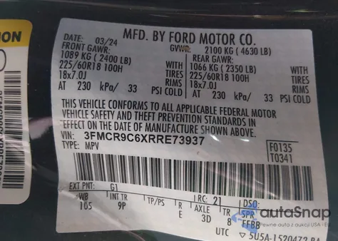 2024 Ford Bronco Sport Outer Banks из США, поврежденный, VIN 3FMCR9C6XRRE73937